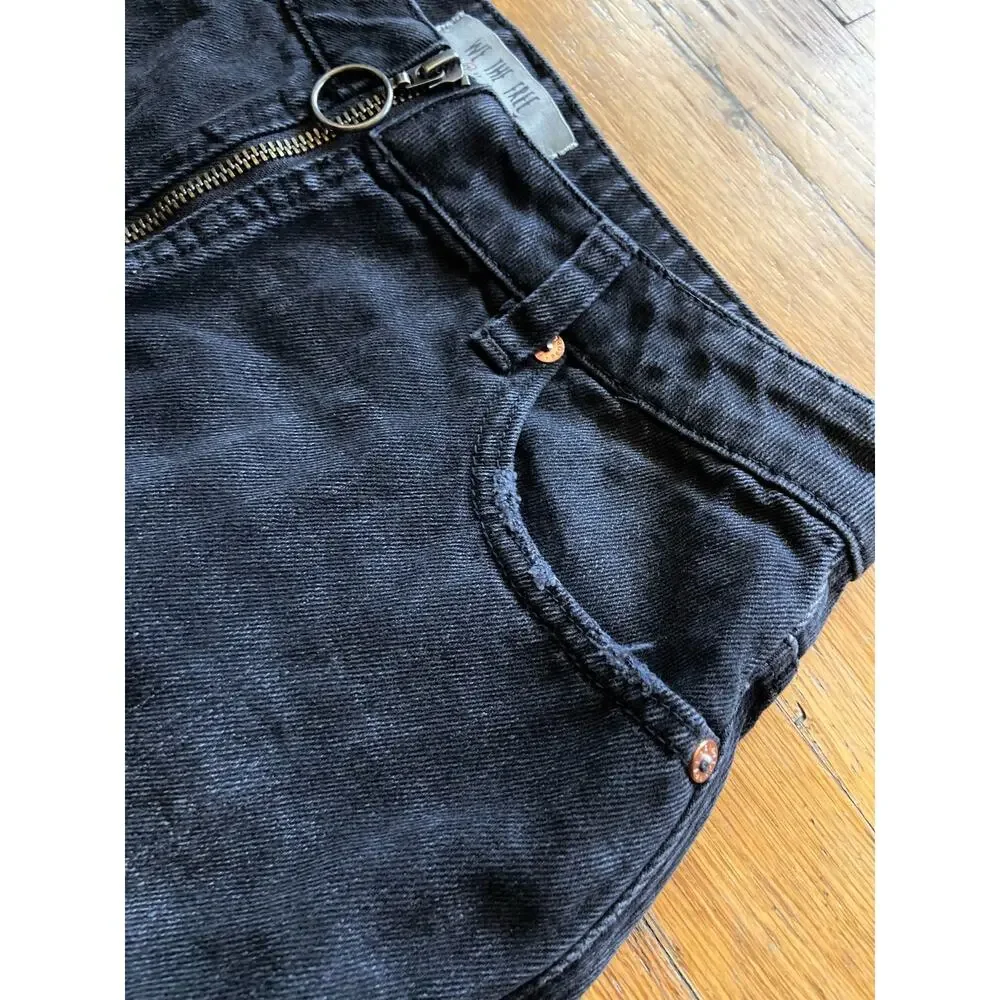FREE PEOPLE Black Distressed Full Zip Denim Skirt sz 26